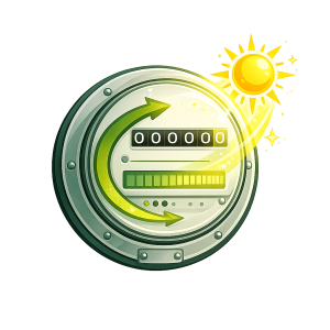 Solar power meter with spinning arrow